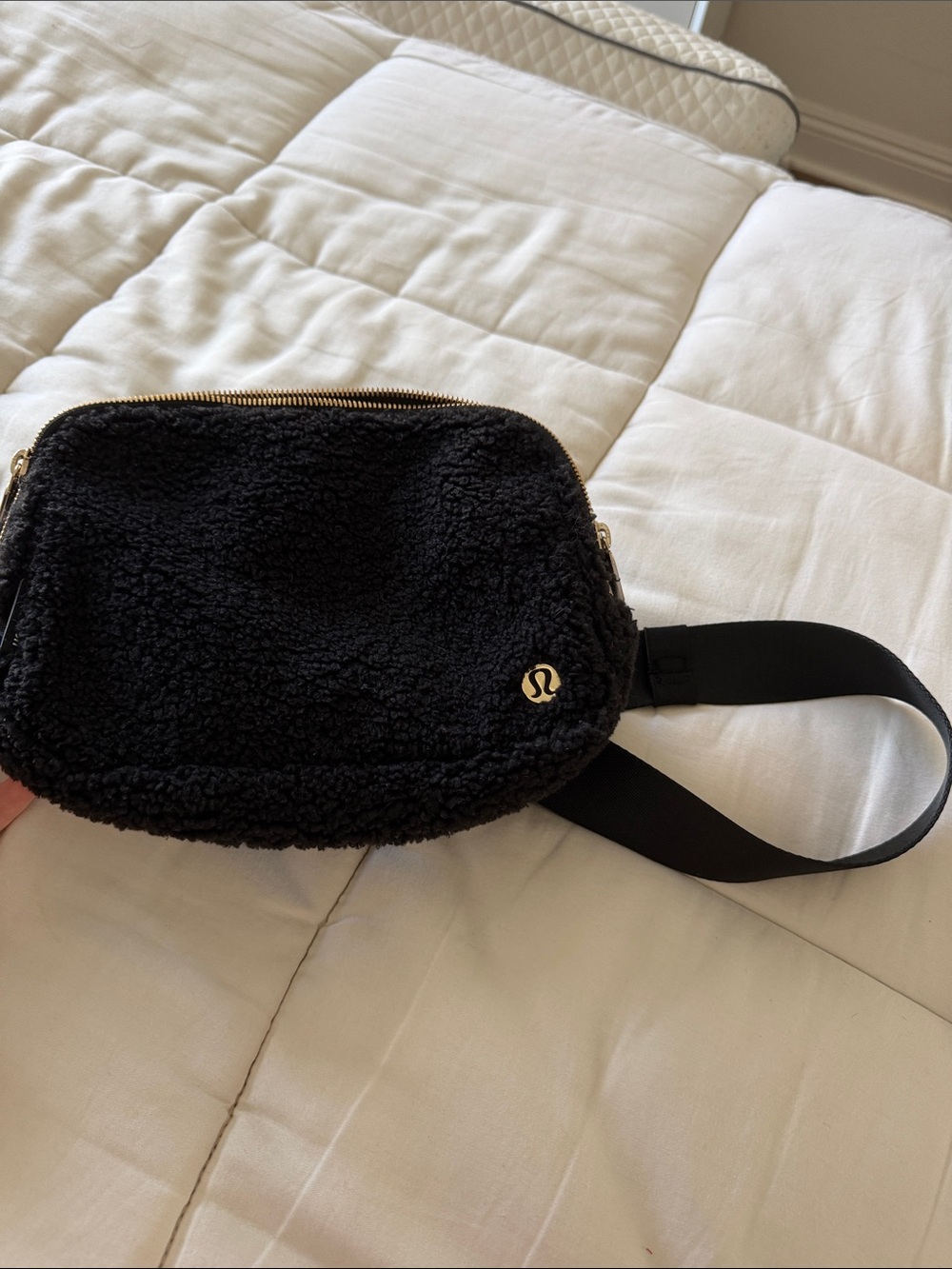 lululemon athletica Black Sherpa Belt Bag with Gold Hardware